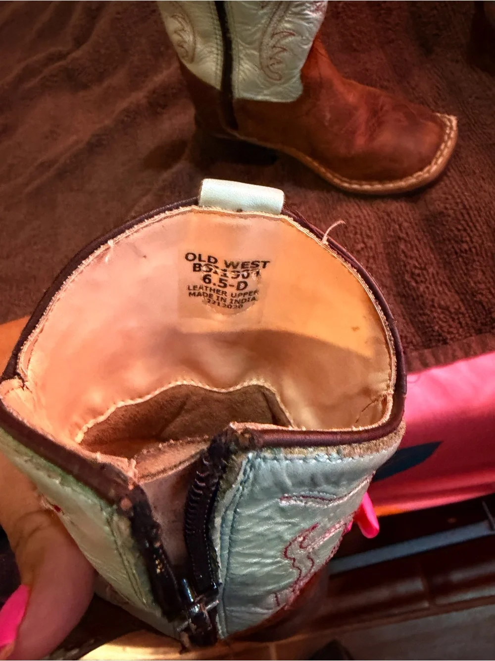 Old West Kids Two-Tone Brown and White Western Boots